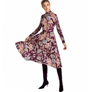 Zara Purple Floral Long-Sleeve Midi Dress